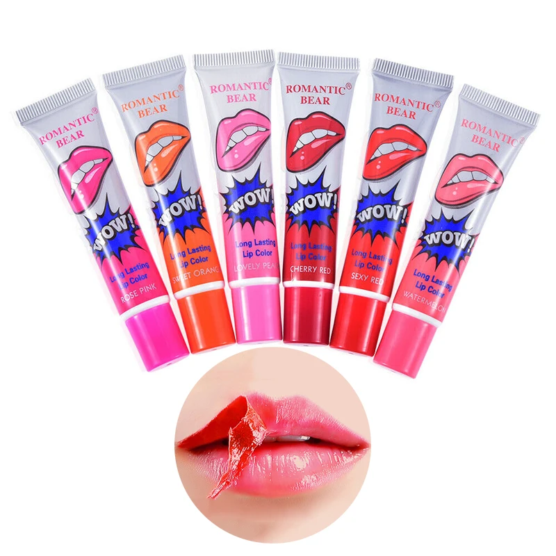 Batom impermeável de longa duração para mulheres, descasca o batom líquido, brilho labial, maquiagem sexy, lip pull, lábios, máscara cosmética, 6 cores