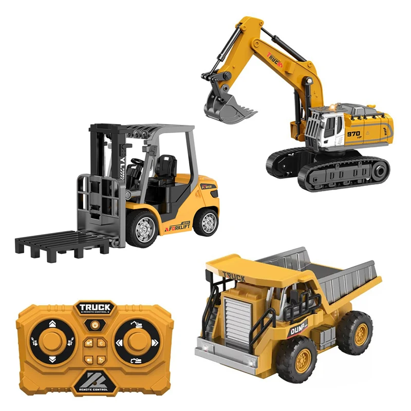 1:64 Remote Control Excavator RC Alloy Model Car Mini Dump Truck Forklift Simulation Construction Vehicle Toy For Kids Gift