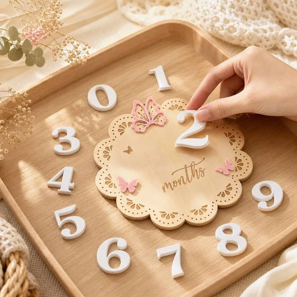 Milestone Wooden Flower Monthly Card Birthday Photo Prop Growth Record Commemorative Photo Frame Decoration