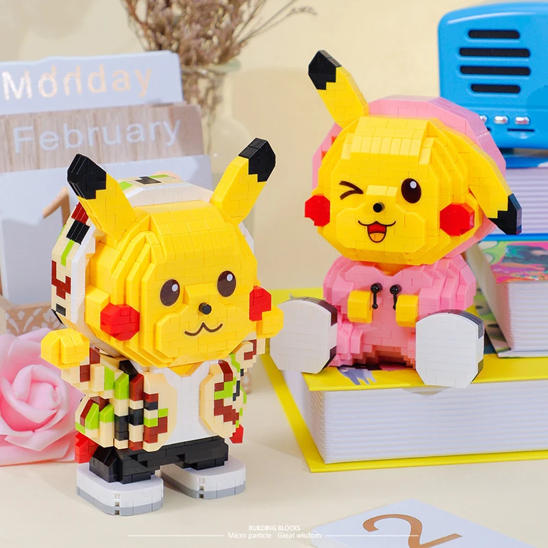 Camouflage Pikachu Micro Building Blocks Pokemon Cos Tiger Polar Bear Model Assembled Cartoon Mini Bricks Toy For Kid Gifts