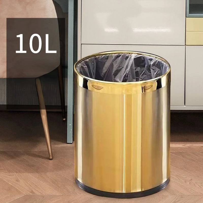 

Gold Garbage Bin Double Layer Household Ktv Hotel Waste Bucket Kitchen Living Room Bathroom Dustbin Fashion Trash Can Toilet