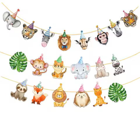 Jungle Animal party Banner Garland decor kids Birthday Banner Decor kids Wild One Jungle Safari Birthday Party Decoration Banner