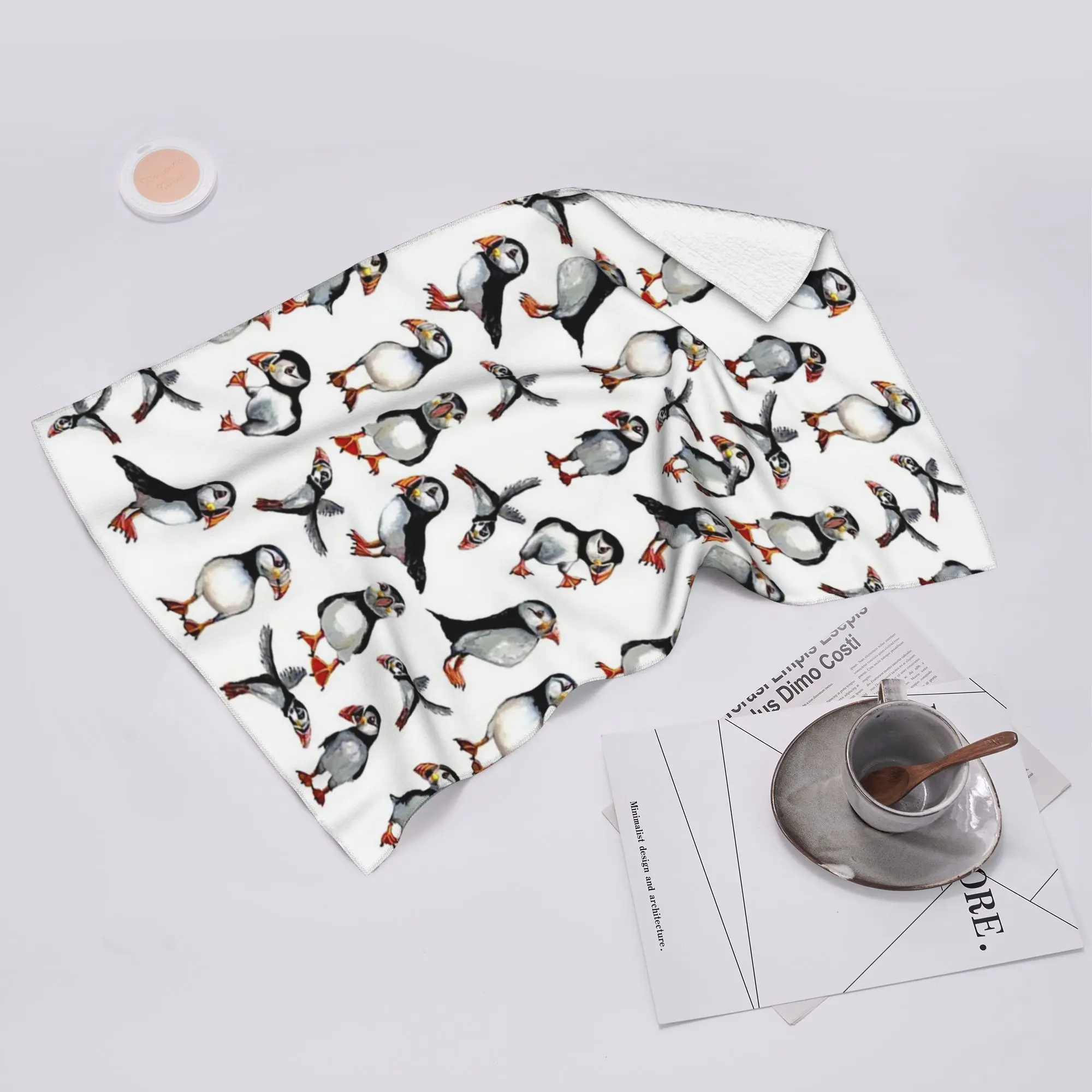 Custom Puffins Pattern Soft Face Towel Quick Dry Pool Bath Cotton Towels Breathable