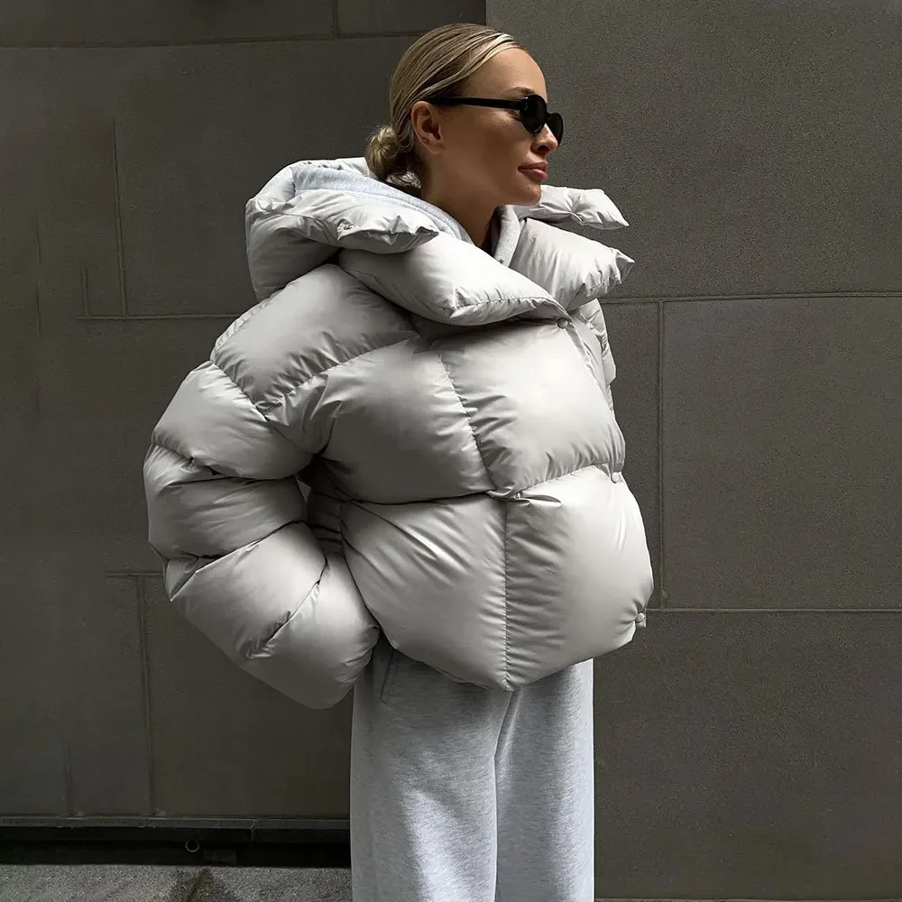 Women Hooded Winter Quilted Jacket Thick Warm Solid Streetwear Zipper Loose Down Parkas Streetwear Office Ladies Puffer Outwear