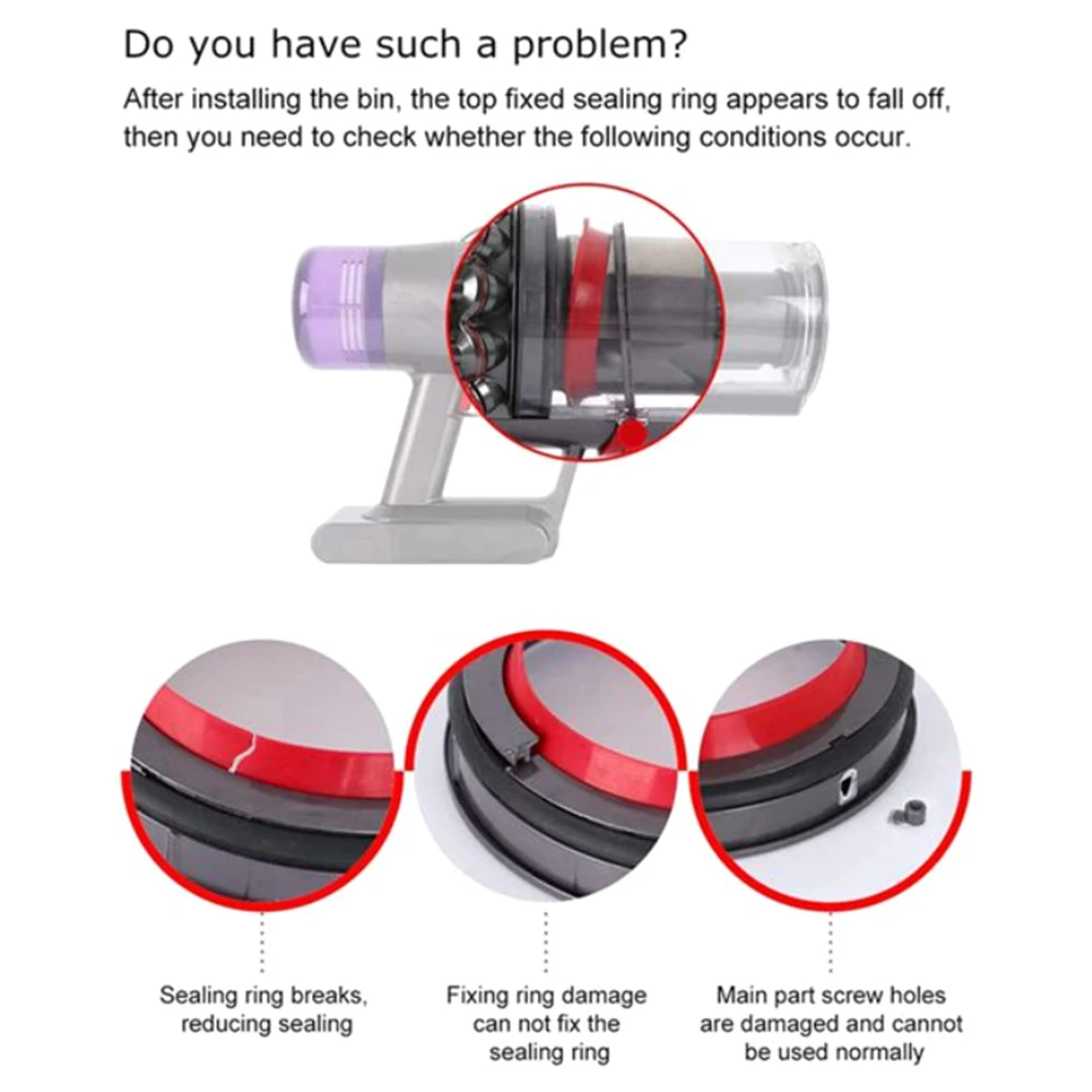 حلقة لإحكام الإغلاق الثابتة العلوية لدايسون V11 SV14 SV15 مكنسة كهربائية دلو الغبار صندوق القمامة استبدال أجزاء المرفق # أ66 ك