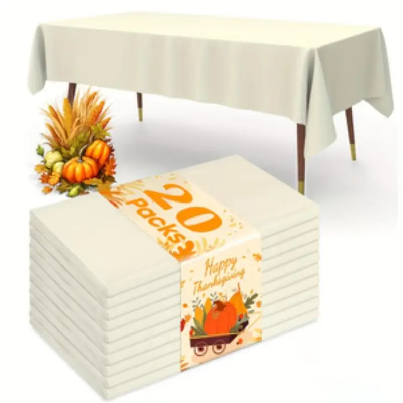 20 Pack Plastic Table Cloth Disposable, White Tablecloth, 54 X 72 Inch, Waterproof for Graduation & Holiday Family Celebrations