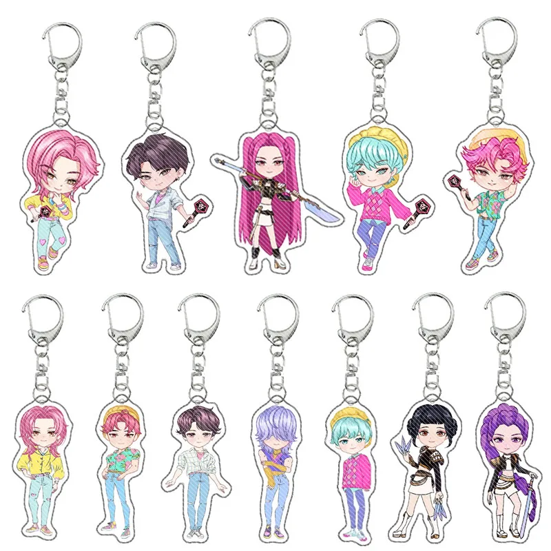 

Аниме Kpop Huntrix Saja Boys акриловая металлическая цепочка-подвеска Брелок Охотники на демонов фильмы акриловые аксессуары украшения фанаты подарок