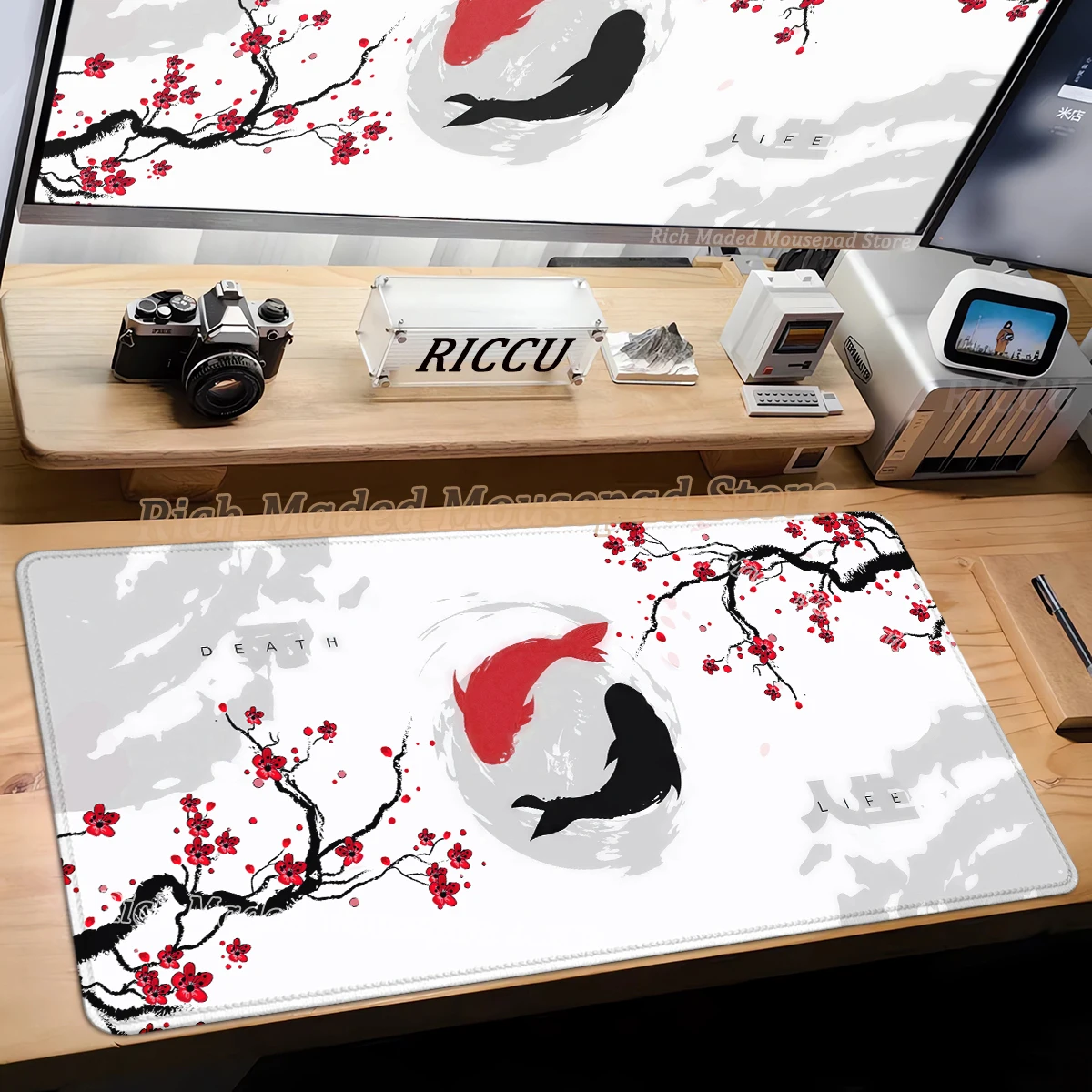

Yin-yang Fish Desk Mat Black & Red Art Seal Koi Fish Mouse Pad Large Office Deskpad Rubber Gaming Mousepad 90x40 PC accessories