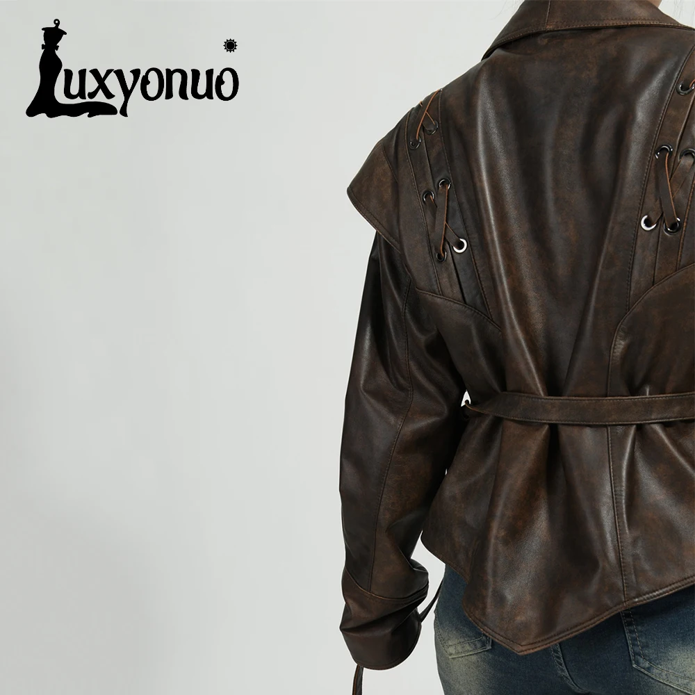 Luxyonuo Women's Leather Jacket 2024 New Arrival Ladies Slim Sheepskin Jacket Spring Fashion Genuine Leather Coat Female Autumn