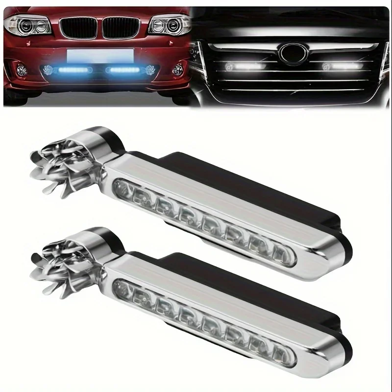2pcs Wind Powered Car LED DayTime Running Light Auxiliary Lighting Rotation Fan Lamp Automobile Day Time Headlight Decorative