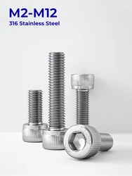 M2 M2.5 M3 M4 M5 M6 M8 M10 M12 DIN912 316 Stainless Steel A4-70 Cup Head Hexagon Hex Socket Cap Allen Head Bolts Screws