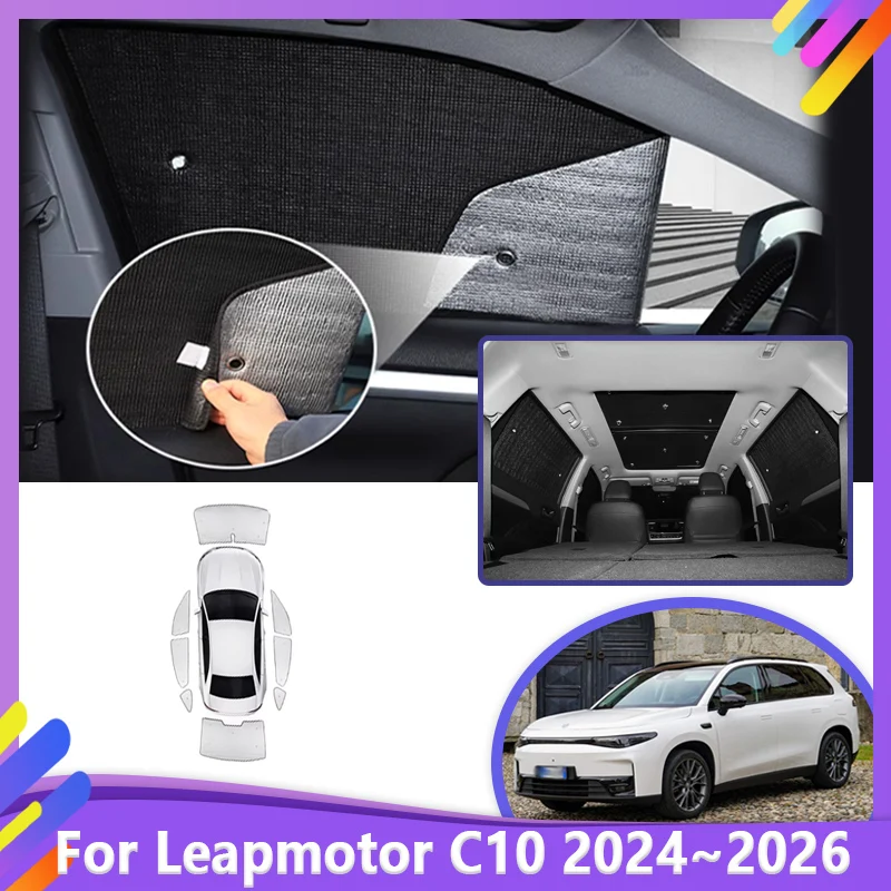 

Car Full Coverage Sunshades For Leapmotor C10 Accessories 2024 2025 2026 UV Protection Reflector Auto Sunshade Car Accessories