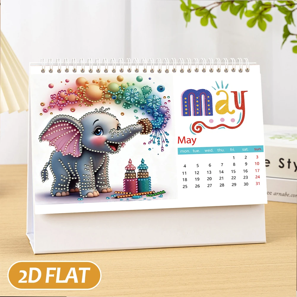 

5D/DIY Calendar Diamond Art Paper Desk Calendar Partial Drill Crystal Painting Desk Calendars Kit for Wedding Birthday Holiday