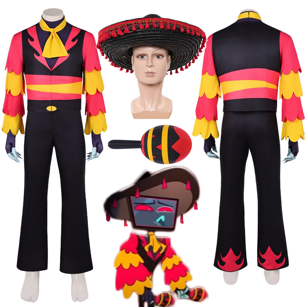 أزياء فندق Hell Inn VOX التأثيرية باللون الأحمر والأصفر من Maracas Hat ملابس الرقص مجموعة ملابس الهالوين للرجال فستان حفلات الكرنفال #1