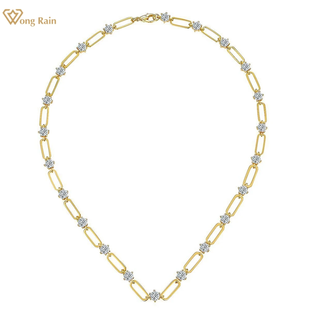 Wong Rain 18K Gold Plated 925 Sterling Silver 3EX D Color Real Moissanite Diamonds Gemstone Paperclip Necklace Fine Jewelry