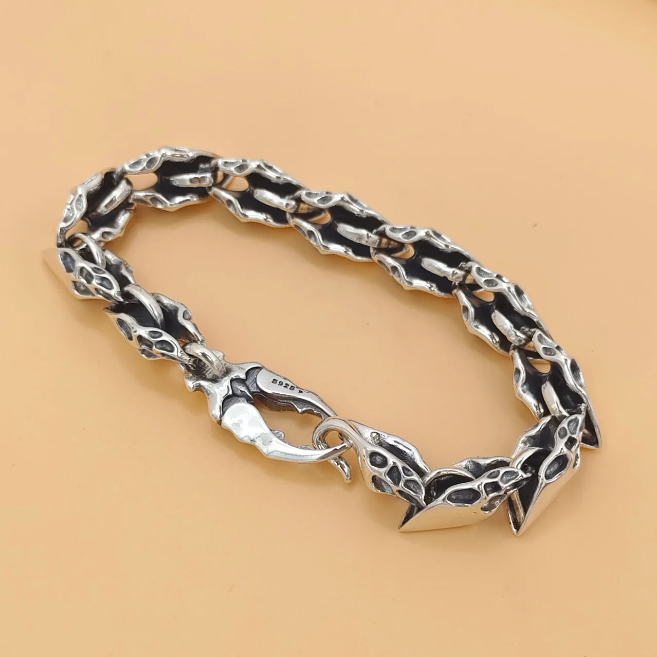 

s925 sterling silver ornament men's personalized keel glossy bracelet trendy fashion Thai silver retro domineering dark style