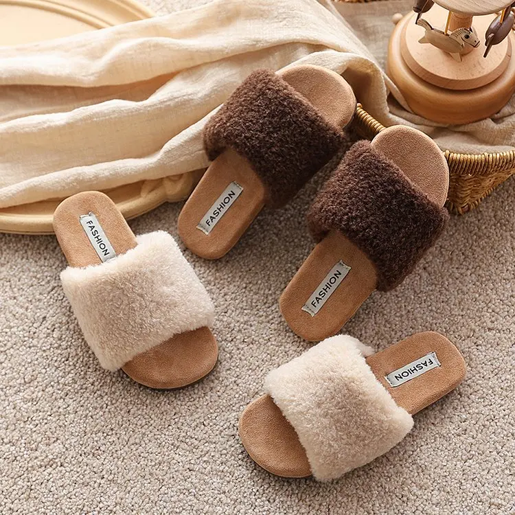 Home Indoor Winter Children's Open Toe Furry Slippers Soft Cotton Fashionable Slip-On Slippers for Kids Comfortable Home Wear