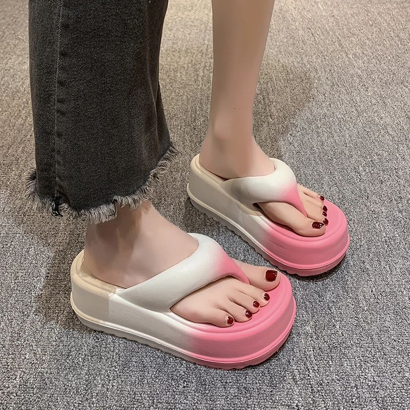 Platform elevation women's flip-flops Summer creative trend gradient beach shoes Comfortable non-slip EVA home Slippers