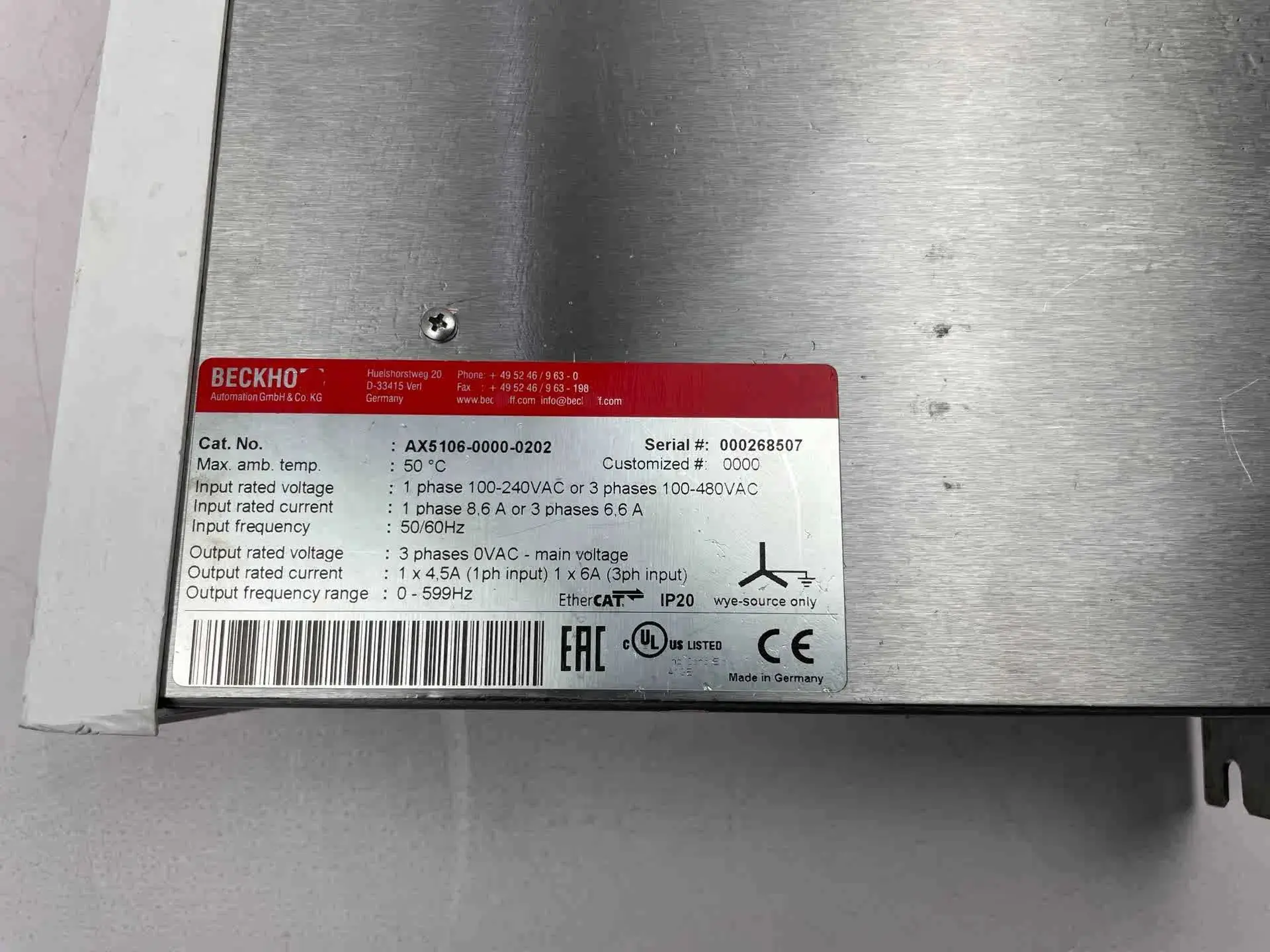 AX5106-0000-0202 Servo Drive para Beckhoff