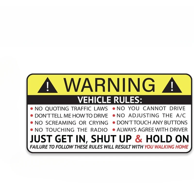 GRITKULTURE Funny Passenger Rules Vehicle Safety Warning Decal Stickers  Vinyl for Car, Dash,15CM PVC KK