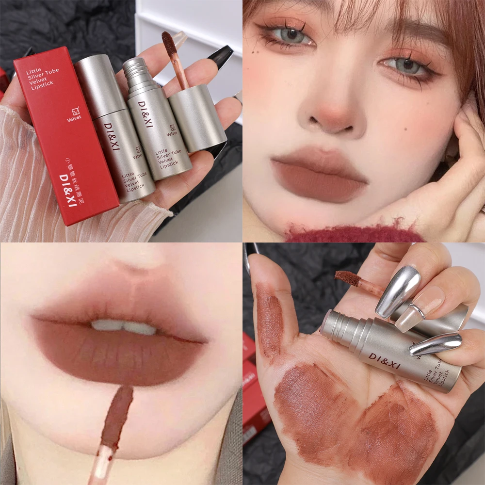 Matte Brown Lip Gloss 6 Color Long Lasting Non-Stick Cup Liquid Lipstick Nude Red Brown Waterproof Velvet Lip Mud Tint Cosmetics