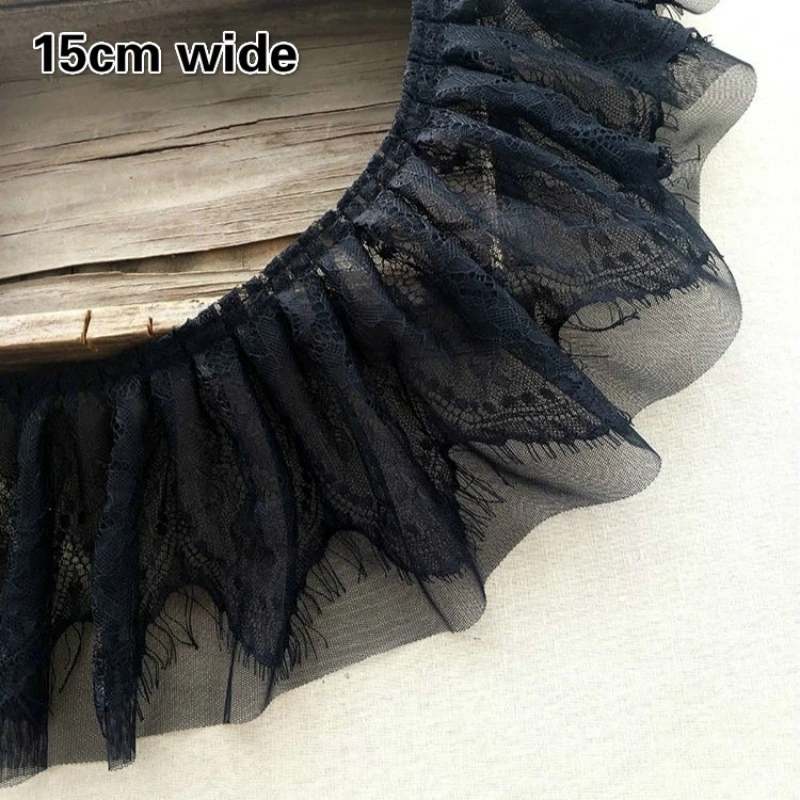Black Widened Double Pleated Eyelashes Tulle Lace DIY Ladies Girls Children\'s Clothing Skirt Cuffs Convenient Sewing Trend Trim