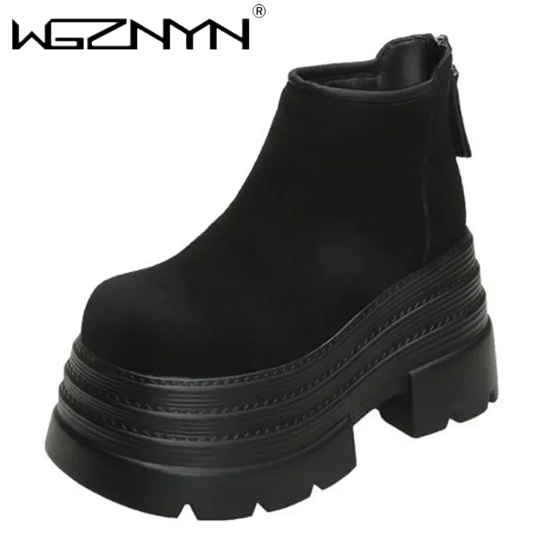Luxury Suede Leather Ankle Snow Boots Women Winter Warm Fur Sneakers Thick Sole Short Boot 10CM High Platform Chunky Shoes Woman