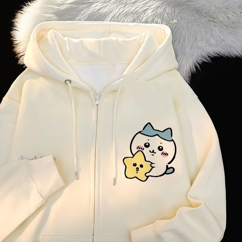 Anime Cartoon Kawaii Chiikawa Hoodie Autumn and Winter Zipper Overcoat Fabric Comfort Fine Workmanship Printing Feel Good Soft