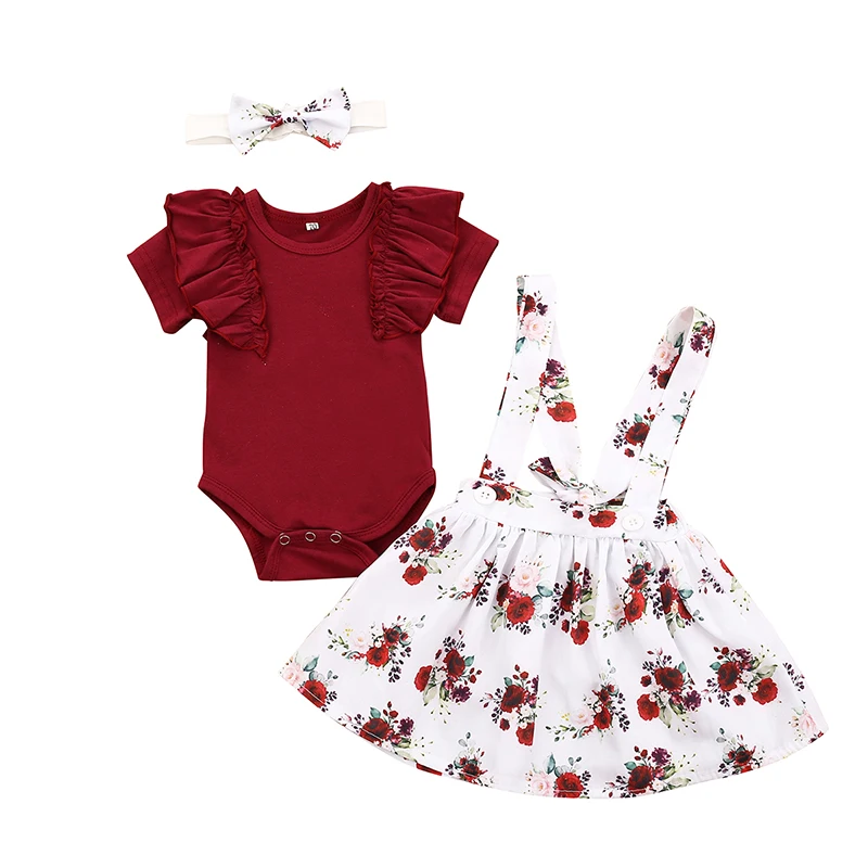 Newborn Baby Girl Infant Clothes Set Ruffle Short Sleeve+Floral Skirt+Bowknot Headband Summer Lovely 3Pcs Outf Toddler Clothing