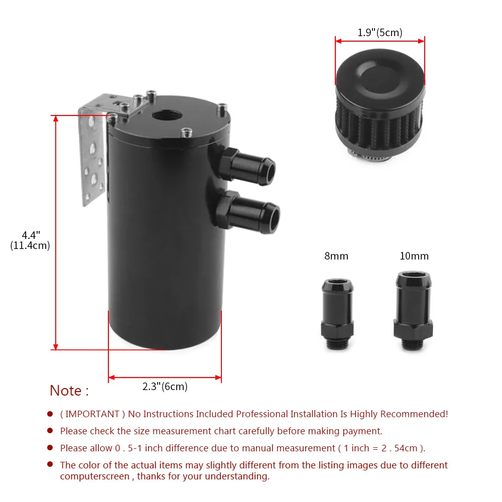 Universal Car Baffled Oil Catch Can with Breather Filter Aluminium Round Car Coolant Tank Car Coolant Fuel Surge Tank - view 4