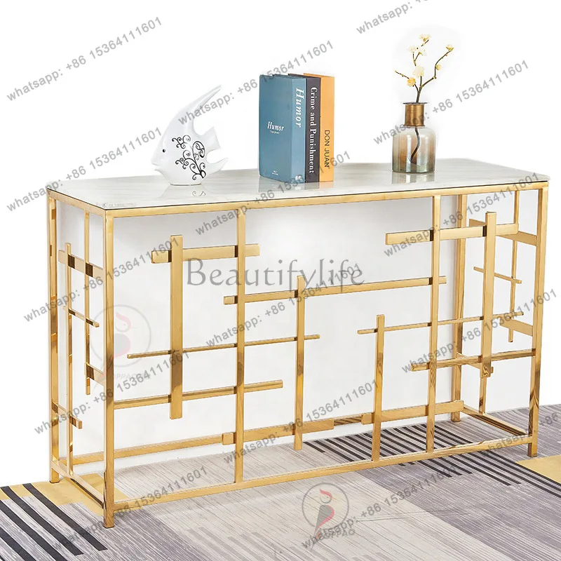LS Nordic marble entryway table light luxury against the wall, minimalist front view narrow table, entryway decoration