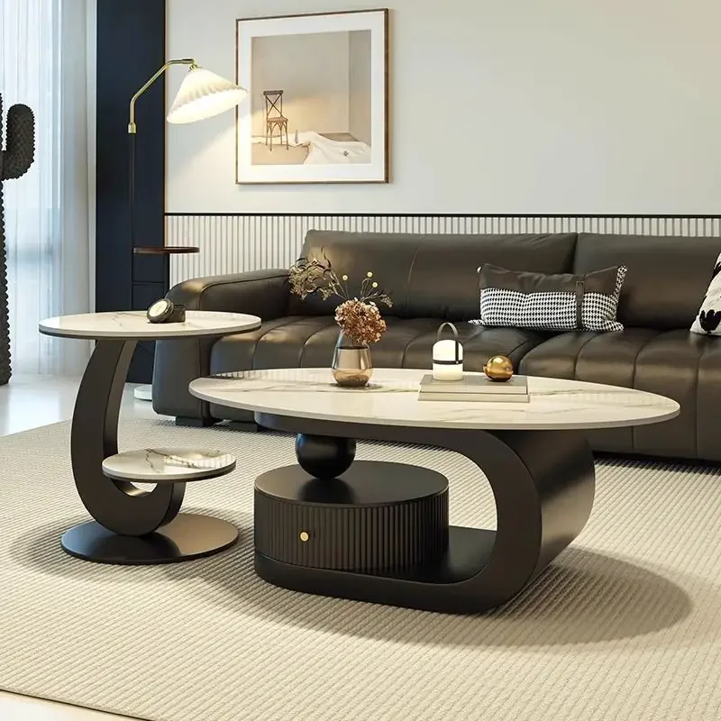 Oval rock slab coffee table modern simple living room home light luxury advanced