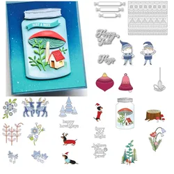 2024 Christmas Forest Stump Tree Dachshund Letter Metal Cutting Die Diy  Scrapbooking Craft Template Handcraft Gift Card
