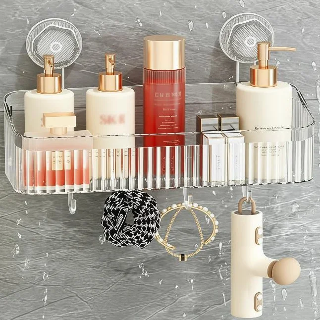 Punch Free Suction Cup Bathroom Shelf Quick Drain Toothbrush Toothpaste Wall Storage Rack