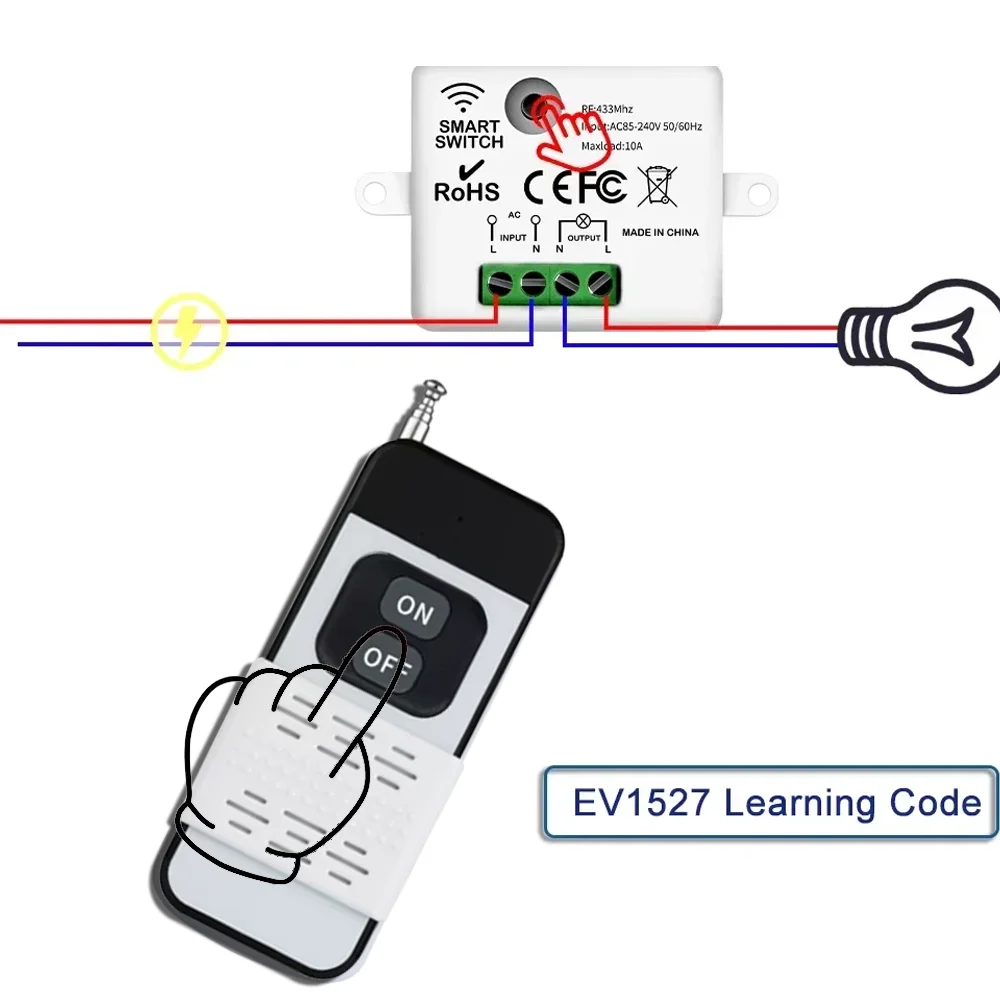 RF 433Mhz لاسلكي للتحكم عن بعد التبديل AC85V-240V وحدة التتابع وجهاز إرسال 1000 متر لمصباح القفل الكهرومغناطيسي LED