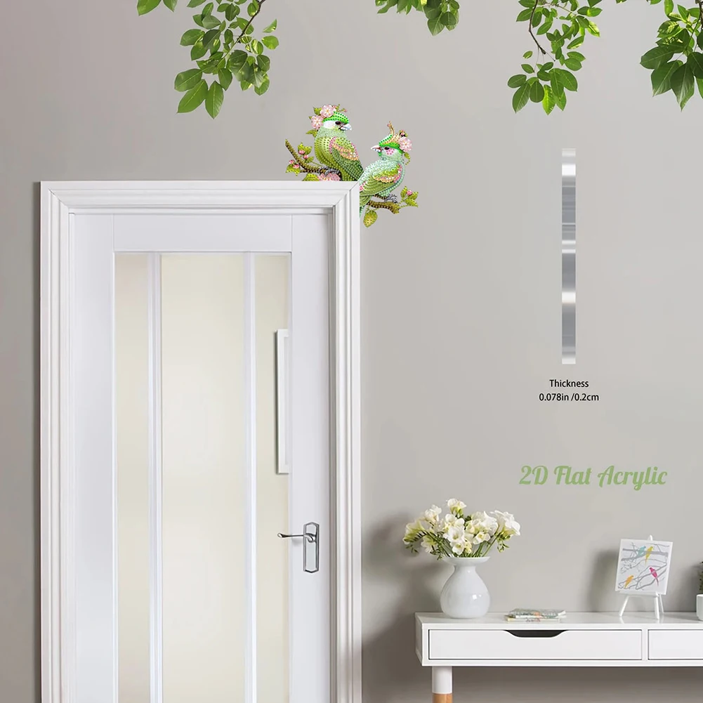 

Зеленая птица 2D плоская алмазная живопись дверной угловой знак DIY украшение дверной рамы