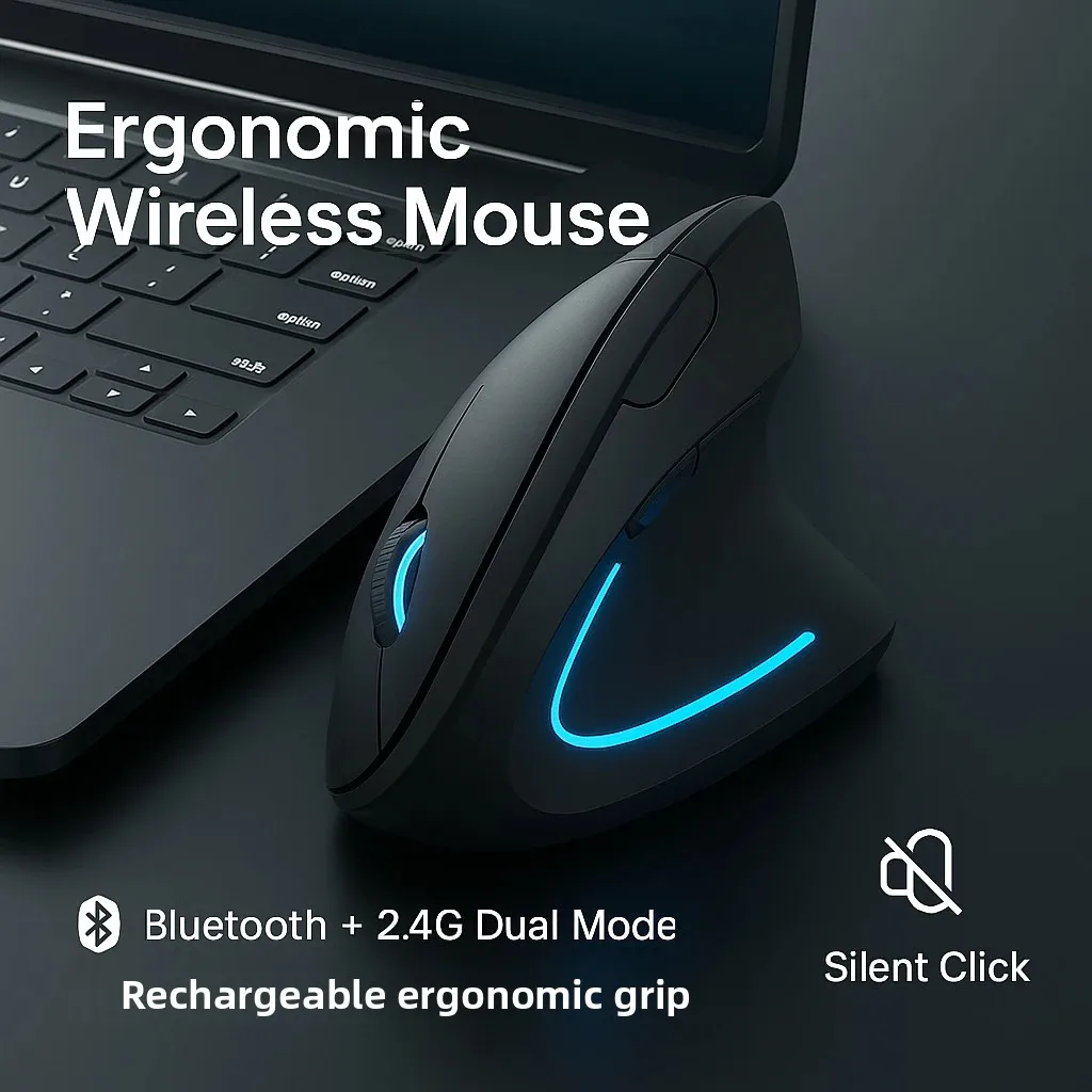 

OUIO Ergonomic Wireless Bluetooth Mouse Rechargeable Silent Click 2.4G Dual Mode Mice for Laptop PC Computer Office Use