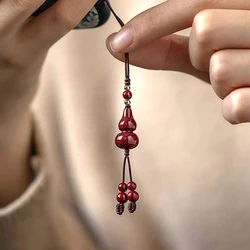 1PCS Handmade Chinese Cinnabar Fox Money Bag Gourd Key Chain For Bags Mobile Phones Fashion Unisex Pendant Gift