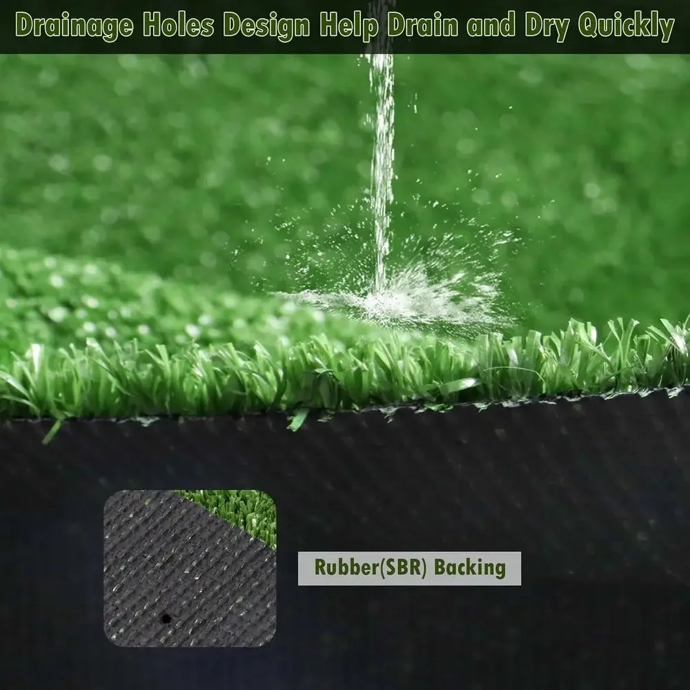 0.4 Inch Artificial Grass Turf, 6x8ft Synthetic Lawn, Green Outdoor Indoor Grass Mat with Drainage, Customizable Sizes