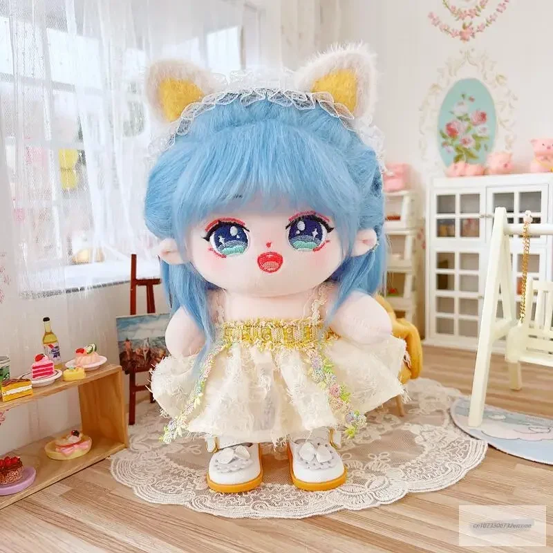 Cute 20cm Korean Idol Doll Plush Toy Clothes Soft Animal Cat's ear hair hoop braces skirt Dolls Clothes Kids Toys Gifts Dolls