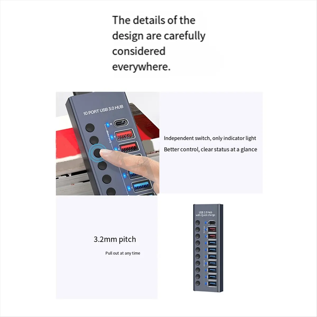 Welcome Deal~10-Port USB 3.0 Hub with 2.4A Fast Charging PD Port Supply Multi-Device Support for Computers and Laptops EU Plug