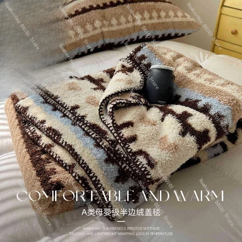 2026 Winter A Grade Half Velvet Blanket Office Nap Throw Warm Sofa Cover Shawl Air Conditioner Quilt Soft Bed Blanket Plush Cozy