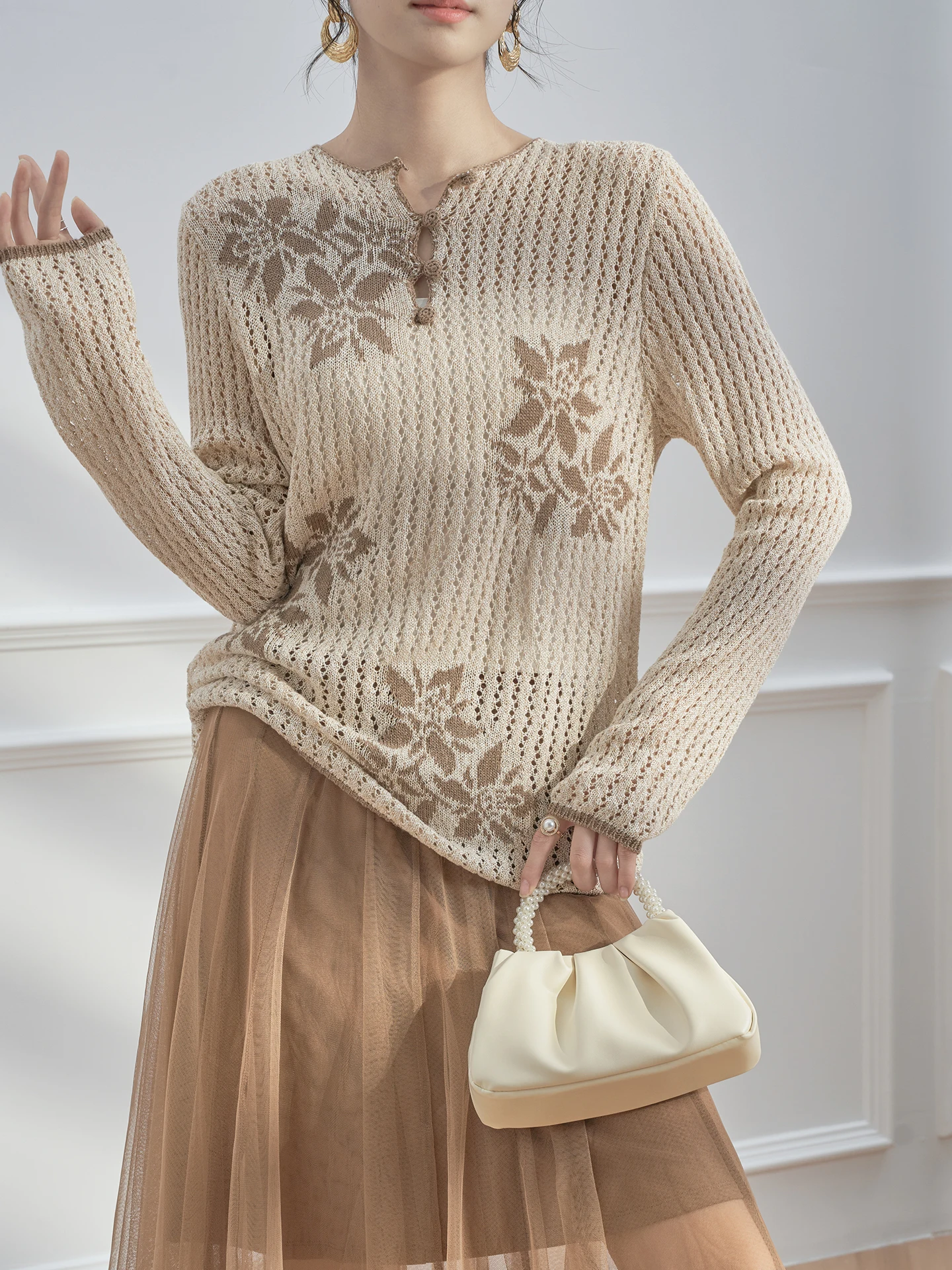 أوائل الخريف محبوك طويل Sve تي شيرت الجوف خارج الشمس حماية عادية Sle المرأة Faion مكافحة الشيخوخة الرجعية اللون بلوزة #3