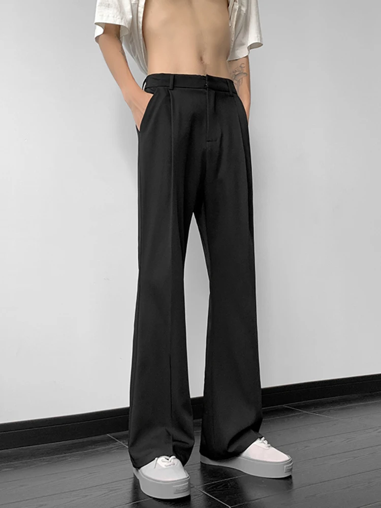 

Мужские брюки из ледяного шелка прямого кроя, струящиеся, с высокой талией, стройнящие, летние, повседневные, модные, молодежные, из полиэстеровой смеси