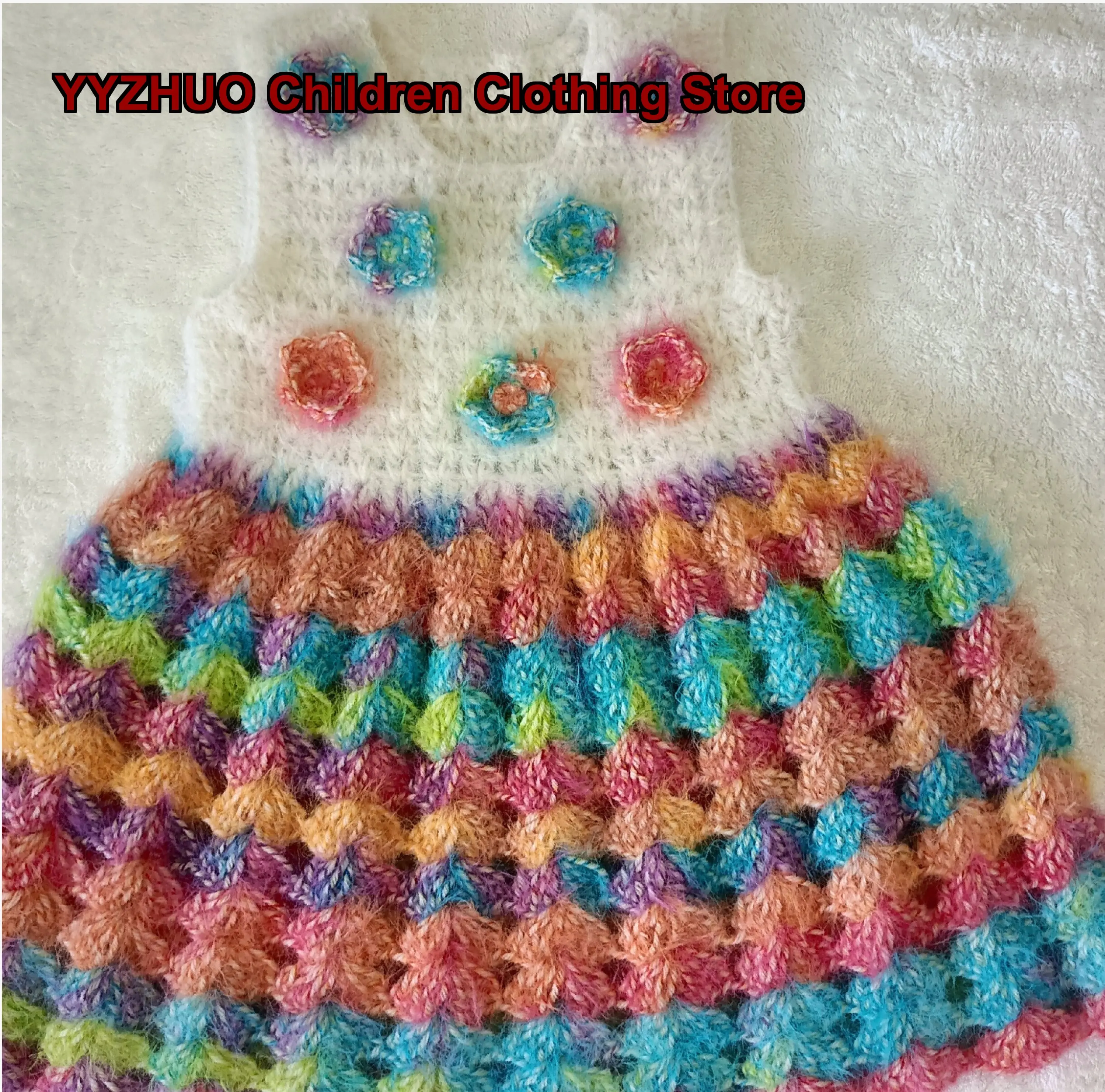Pure Handmade Crochet Knitted Infant Kids Vest Dress Finished Blended Long Wool
