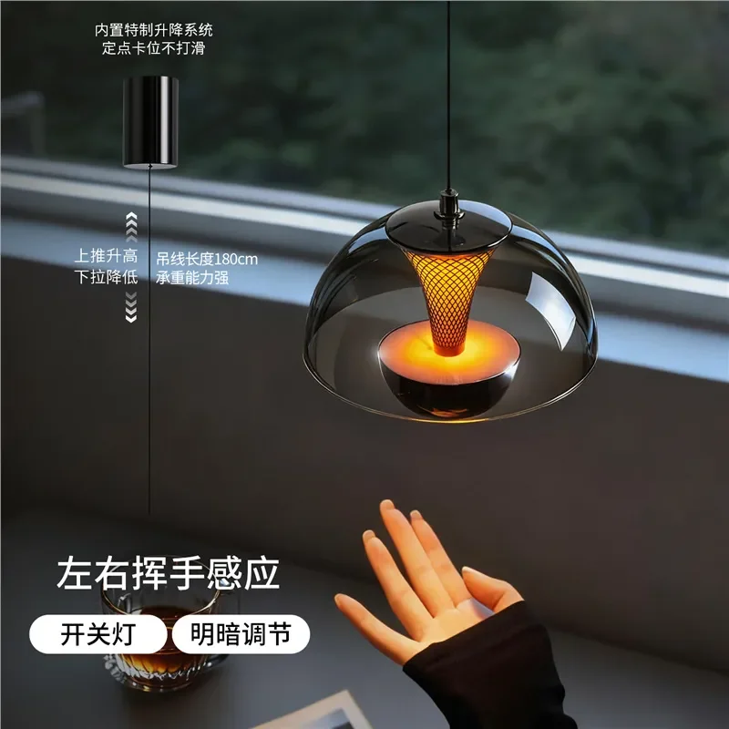 Italian Minimalist Bedside Chandelier Luxury Hand Sweep Lift Design Modern Light Fixture for Master Bedroom Entrance Decor