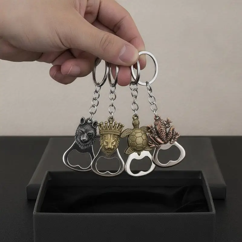 Frog Wolf Turtle Lion Bronze Color Metal Bottle Opener Keychain Mini Pocket Beer Opener Keyring