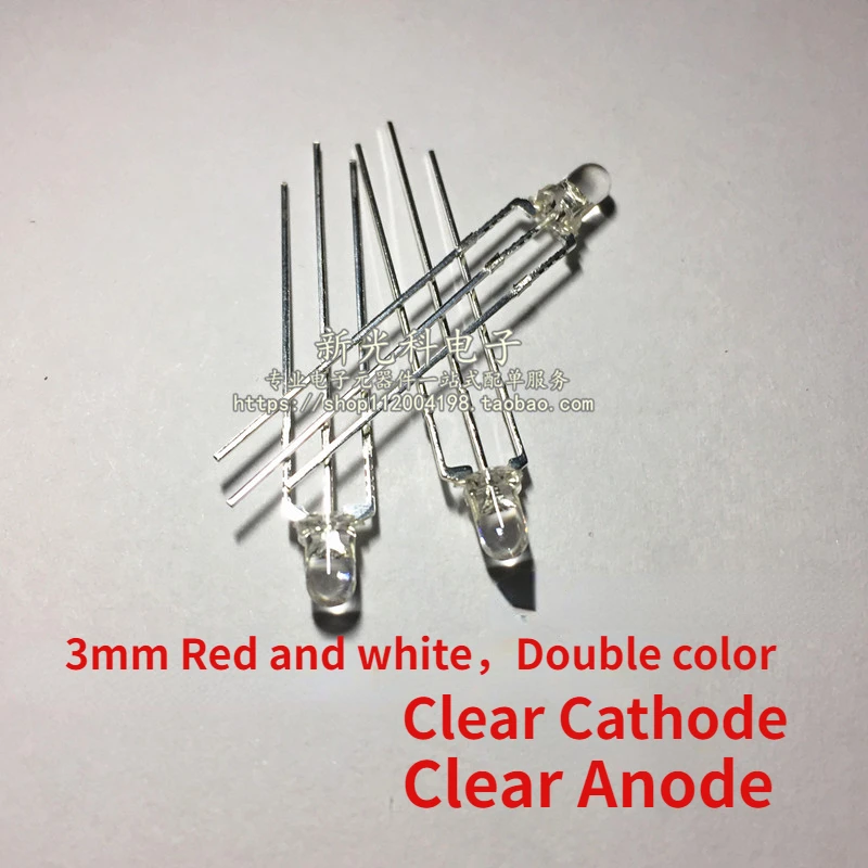 

100pcs 3mm round head concentrated red white and double color F3 Red and white Clear Anode/Cathode LED lamp bead Indicator light