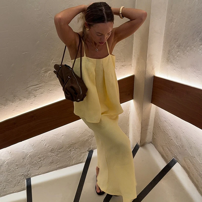 Tornova القطن الحمالة تنورة المرأة دعوى عادية فضفاض مثير حبال الأعلى الصلبة تنورة طويلة 2026 الصيف عطلة جديدة 2 قطعة مجموعة #4