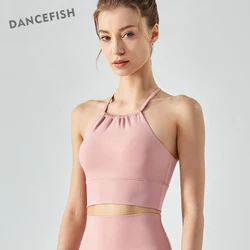 DANCEFISH unikalne zbierz Halter Neck piękne plecy Outdoor Fitness Top do biegania codzienna odzież sportowa stroje taneczne eleganckie damskie biustonosz do jogi